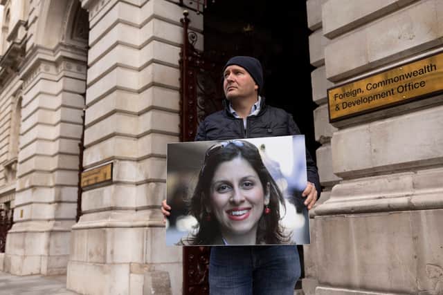Richard Ratcliffe protests outside the Foreign Office while on hunger strike. Photo: Getty