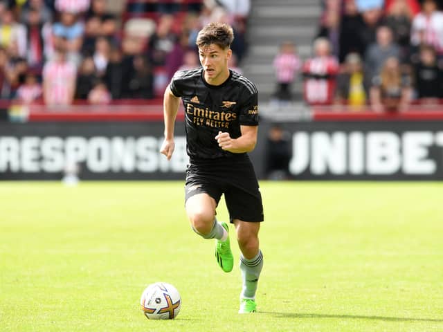 Kieran Tierney of Arsenal during the Premier League match between Brentford FC and Arsenal (Photo by David Price/Arsenal FC via Getty Images)