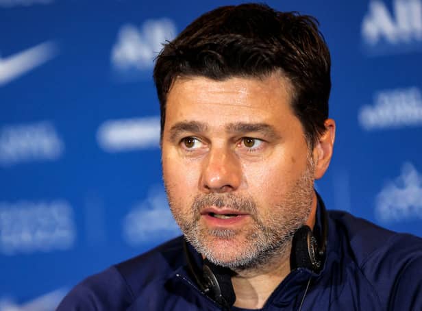 <p>Germain's Argentinian head coach Mauricio Pochettino gives a press conference (Photo by KARIM JAAFAR/AFP via Getty Images)</p>