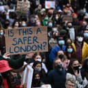 Protesters calling for greater public safety for women after the death of Sarah Everard. Photo: Getty