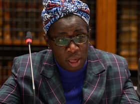 Ella’s mother, Rosamund Adoo-Kissi-Debrah, addresses the London Clean Air and Health Summit in London in February 2022. Photo: Leon Neal/Getty Images.