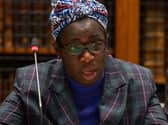 Ella’s mother, Rosamund Adoo-Kissi-Debrah, addresses the London Clean Air and Health Summit in London in February 2022. Photo: Leon Neal/Getty Images.