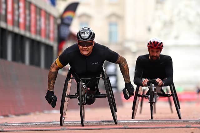 David Weir competes in the Elite men’s wheelchair race in 2021