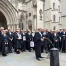 Striking barristers gathered to protest outside the Royal Courts of Justice. Photo: LondonWorld