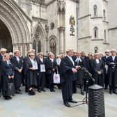 Striking barristers gathered to protest outside the Royal Courts of Justice. Photo: LondonWorld