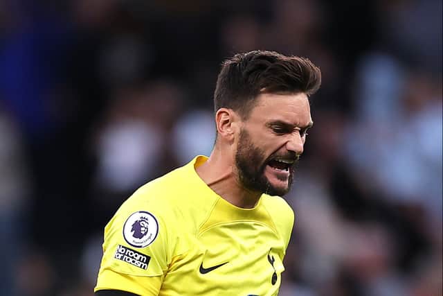 Hugo Lloris of Tottenham Hotspur reacts during the Premier League match between Tottenham Hotspur and Leicester City (Photo by Ryan Pierse/Getty Images)