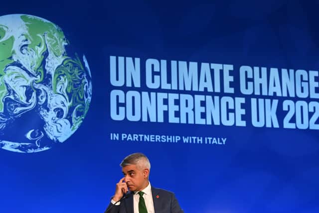Sadiq Khan at the 2021 COP26 climate summit in Glasgow. Photo: Getty