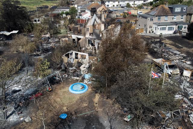 Rubble and destruction in a residential area, following a large blaze in Wennington in July. Photo: Getty