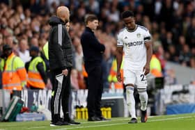  Luis Sinisterra of Leeds United makes their way off after being shown a red card during the Premier League match (Photo by Clive Brunskill/Getty Images)