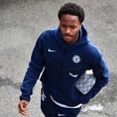  Raheem Sterling of Chelsea arrives at the stadium prior to the Premier League match. (Photo by Harriet Lander/Getty Images)