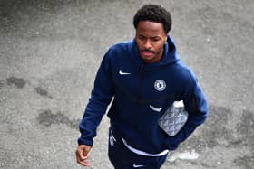  Raheem Sterling of Chelsea arrives at the stadium prior to the Premier League match. (Photo by Harriet Lander/Getty Images)