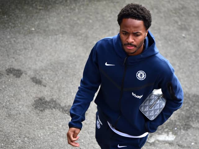  Raheem Sterling of Chelsea arrives at the stadium prior to the Premier League match. (Photo by Harriet Lander/Getty Images)