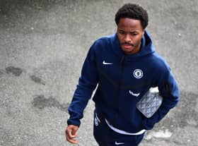  Raheem Sterling of Chelsea arrives at the stadium prior to the Premier League match. (Photo by Harriet Lander/Getty Images)