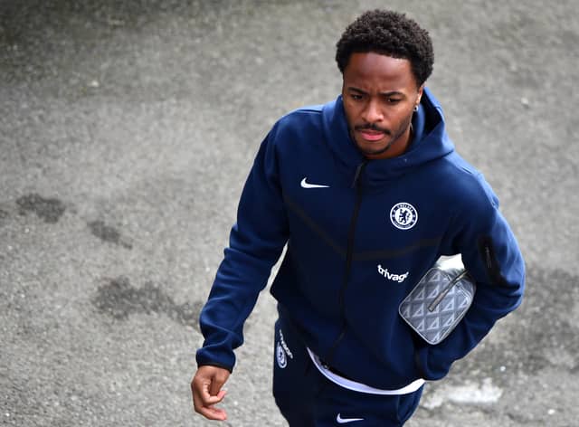  Raheem Sterling of Chelsea arrives at the stadium prior to the Premier League match. (Photo by Harriet Lander/Getty Images)