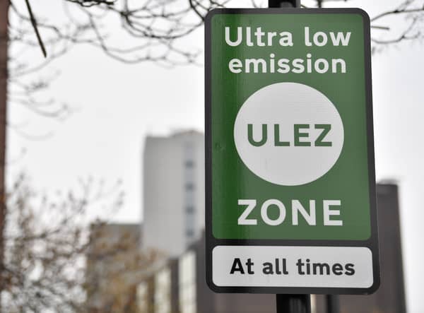 New signs for the ultra-low emission zone (ULEZ) are pictured in central London. Photo: Getty