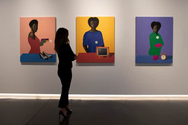 Work by artist Barry Yusufu, on display during the ‘The Medium Is The Message’ exhibition for Black History Month 2020. Photo: Getty