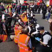 Just Stop Oil protestors have blocked roads around Trafalgar Square. Credit: Just Stop Oil 