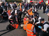 Just Stop Oil protestors have blocked roads around Trafalgar Square. Credit: Just Stop Oil 