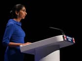 Britain’s Home Secretary Suella Braverman addresses delegates on the third day of the annual Conservative Party Conference. Credit: Getty Images