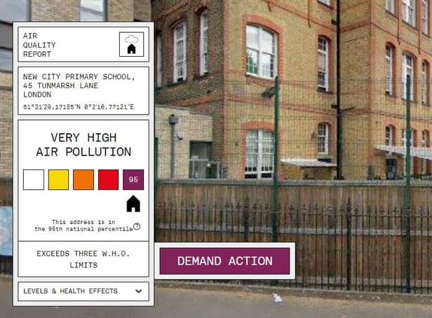<p>The capital’s top 10 worst polluted primary schools are all in one east London borough, shock data from a climate charity has revealed. Photo: AddressPollution.org</p>