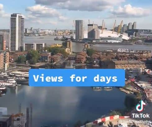 The office has views across east London. Photo: TikTok / Barts