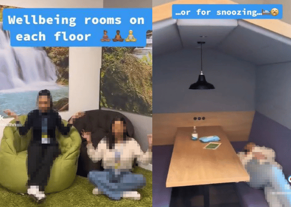 Staff at London NHS hospitals have been left outraged over a TikTok showing head office staff enjoying snooze pods. Photo: Barts / TikTok