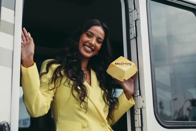 Next week will see the McCrispy advert air on small screens across the UK, featuring celebrity talent for the first time since 2000 including TV presenter Maya Jama (pictured).