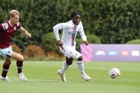  Junior Dixon of Crystal Palace moves with the ball away from Kaelan Casey of West Ham United (Photo by Pete Norton/Getty Images)