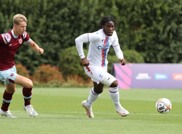 <p> Junior Dixon of Crystal Palace moves with the ball away from Kaelan Casey of West Ham United (Photo by Pete Norton/Getty Images)</p>