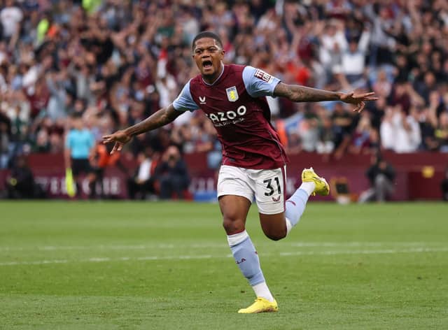 Leon Bailey of Aston Villa celebrates after scoring their team’s first goal  (Photo by Ryan Pierse/Getty Images)