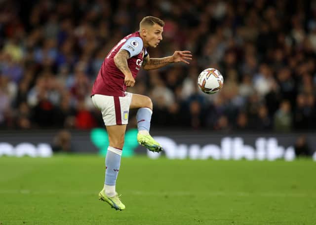 Lucas Digne of Aston Villa during the Premier League match  (Photo by Catherine Ivill/Getty Images)