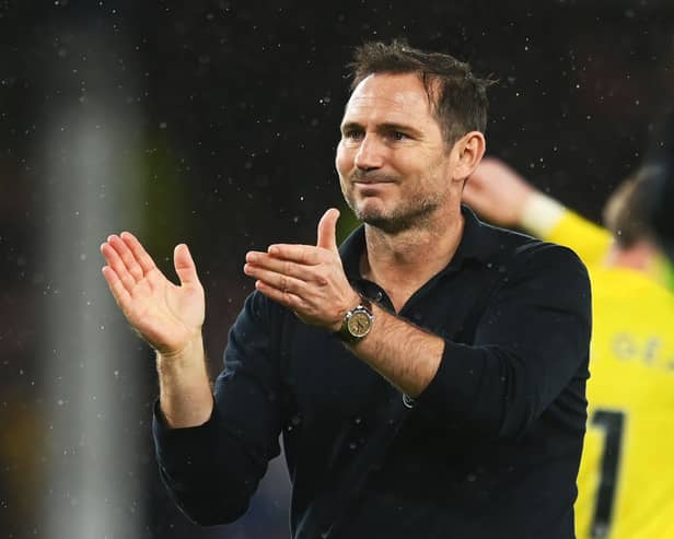 Frank Lampard, Manager of Everton applauds the fans after their sides defeat during the Premier League match  (Photo by Michael Regan/Getty Images)