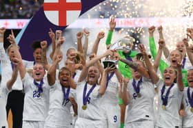England Women celebrate winning the Euros in July 2022