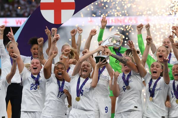 England Women celebrate winning the Euros in July 2022