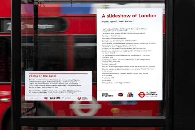 Zaynab’s winning poem ‘A Slideshow of London’. Photo: Museum of London