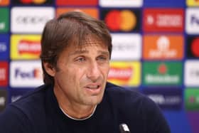  Antonio Conte, Head Coach of Tottenham Hotspur addresses a press conference ahead of the UEFA Champions League  (Photo by Warren Little/Getty Images)