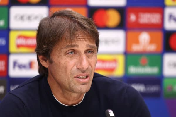  Antonio Conte, Head Coach of Tottenham Hotspur addresses a press conference ahead of the UEFA Champions League  (Photo by Warren Little/Getty Images)