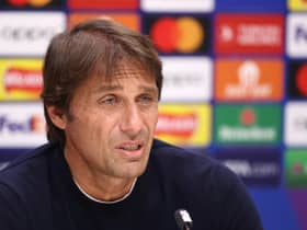  Antonio Conte, Head Coach of Tottenham Hotspur addresses a press conference ahead of the UEFA Champions League  (Photo by Warren Little/Getty Images)