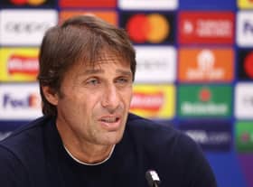  Antonio Conte, Head Coach of Tottenham Hotspur addresses a press conference ahead of the UEFA Champions League  (Photo by Warren Little/Getty Images)