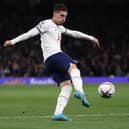 Matt Doherty of Spurs shoots at goal during the Premier League match between Tottenham Hotspur and Everton FC (Photo by Julian Finney/Getty Images)