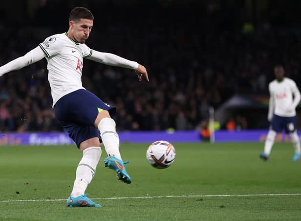 <p>Matt Doherty of Spurs shoots at goal during the Premier League match between Tottenham Hotspur and Everton FC (Photo by Julian Finney/Getty Images)</p>