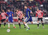orginho of Chelsea scores his sides second goal from the penalty spot during the Carabao Cup Quarter Final match between Brentford and Chelsea