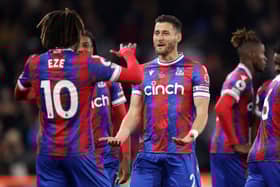 Eberechi Eze of Crystal Palace celebrates after scoring their team’s first goal during the Premier League match (Photo by Julian Finney/Getty Images)