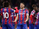 Eberechi Eze of Crystal Palace celebrates after scoring their team’s first goal during the Premier League match (Photo by Julian Finney/Getty Images)