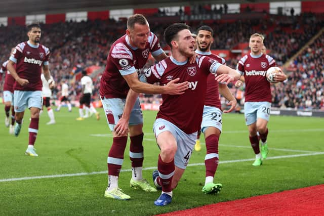 Declan Rice celebrates scoring his sides’ goal against Southampton 