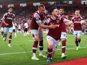 Declan Rice celebrates scoring his sides’ goal against Southampton 