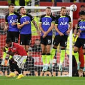 Tottenham Hotspur’s Croatian midfielder Ivan Perisic, Tottenham Hotspur’s Danish midfielder Pierre-Emile Hojbjerg, Tottenham  (Photo by OLI SCARFF/AFP via Getty Images)