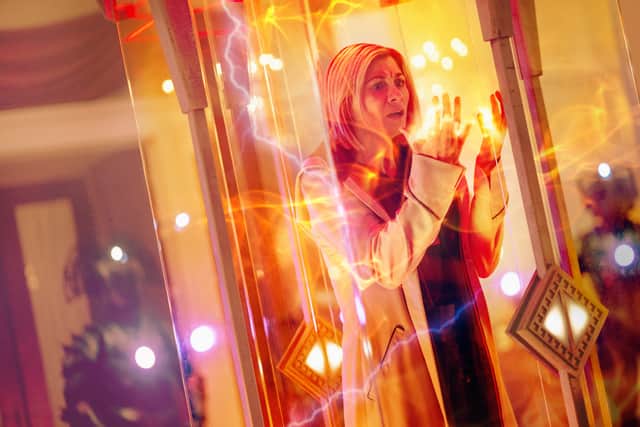 Jodie Whittaker as the Thirteenth Doctor, surrounded by regeneration energy (Credit: James Pardon/BBC Studios)