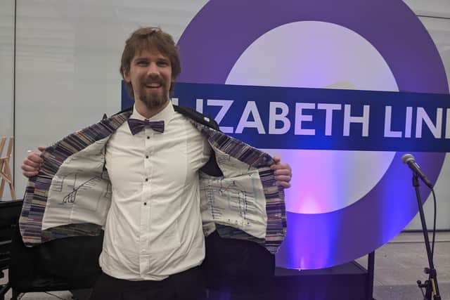 Freelance stage designer James “Chads” Chadwick handmaid his Crossrail waistcoat for the Elizabeth line opening