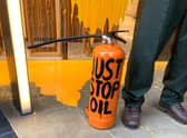 Just Stop Oil protestors have sprayed Rolex in Knightsbridge with orange paint. Photo: Just Stop Oil